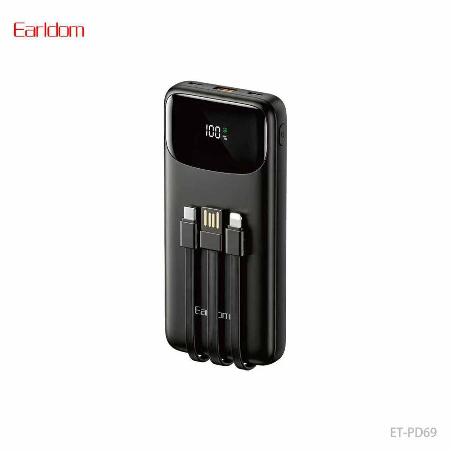 [ET-PD69__10000mAh__black] Power Bank With Cable - ET-PD69 (10000mAh) (2in1 22.5W iOS & Type-C Portable - Black)