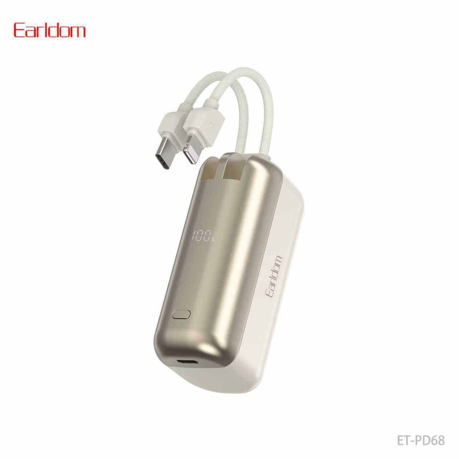 [ET-PD68__10000mAh__gold] Power Bank With Cable - ET-PD68 (10000mAh) (2in1 22.5W iOS & Type-C Portable - Gold)
