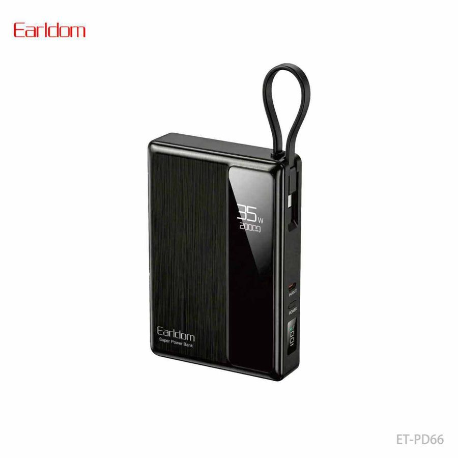 [ET-PD66__20000mAh__black] Power Bank With Cable - ET-PD66 (20000mAh) (2in1 22.5W iOS & Type-C Portable - Black)