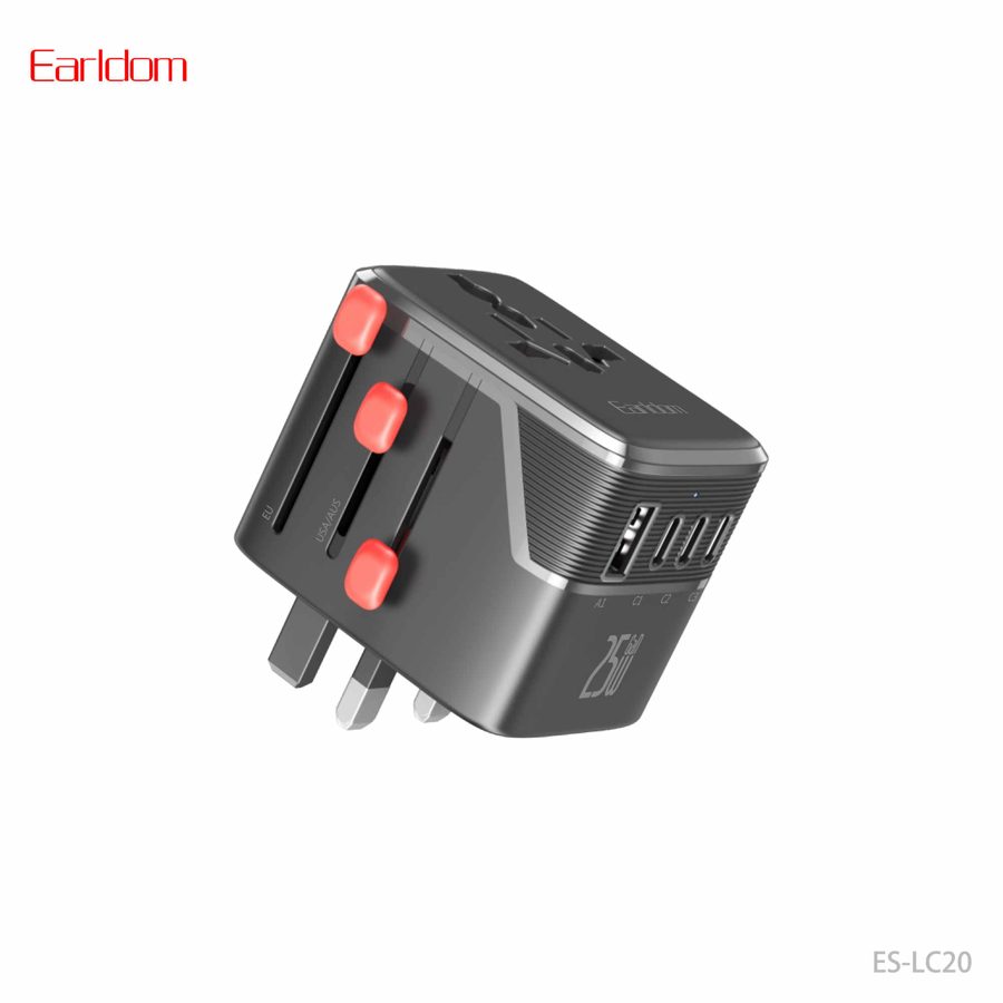 [ES-LC20_black] Travel Charger - ES-LC20 (1USB +3type-C Suitable For EU/US/UK Plug - Black)