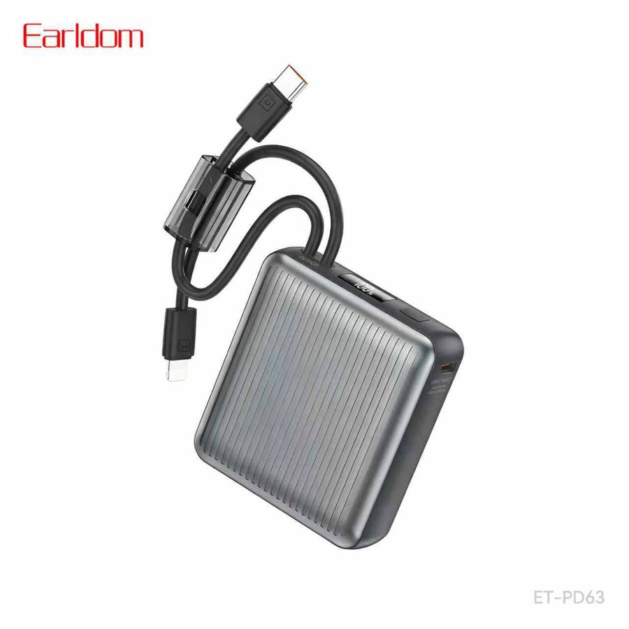 [ET-PD63__10000mAh__blue] Power Bank With Cable - ET-PD63 (10000mAh) (2in1 22.5W iOS & Type-C Portable - Blue, Gray-Blue)