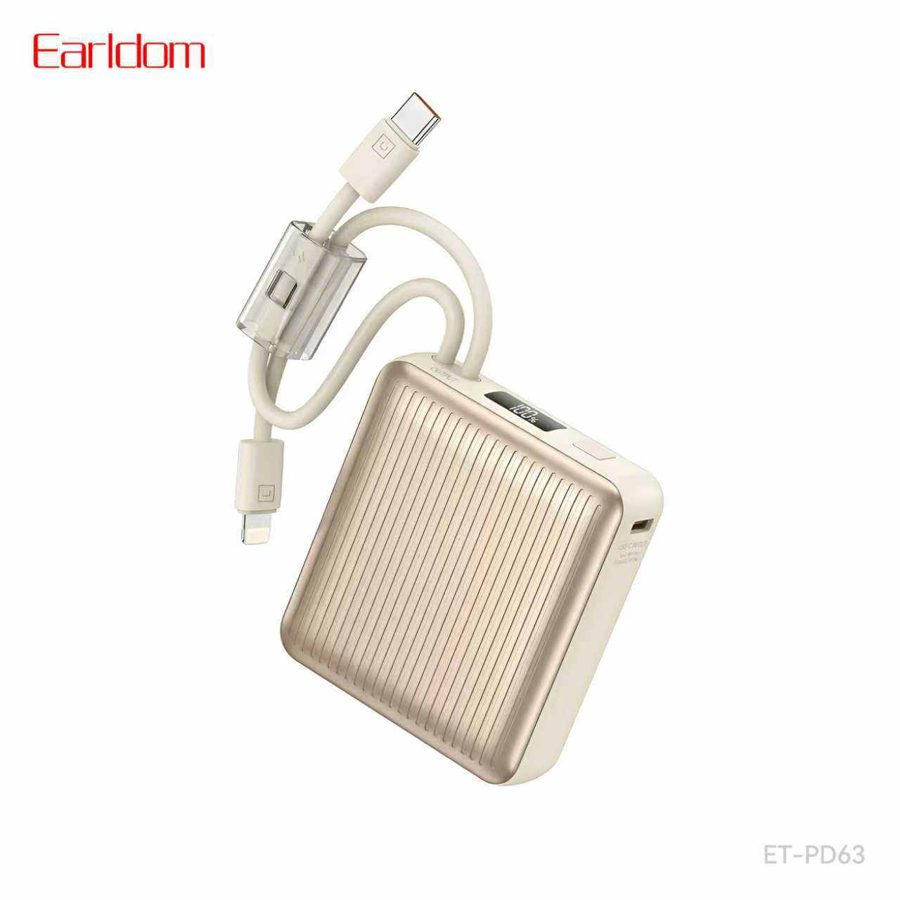 [ET-PD63__10000mAh__gold] Power Bank With Cable - ET-PD63 (10000mAh) (2in1 22.5W iOS & Type-C Portable - Gold, Gray-Blue)