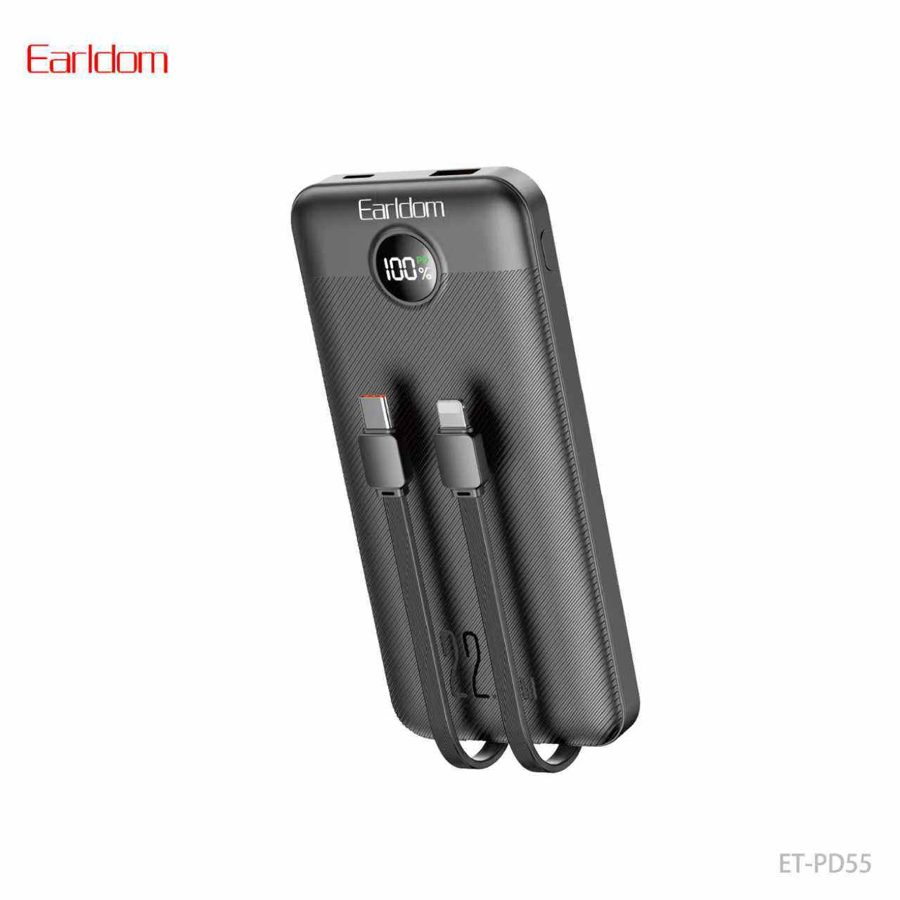 [ET-PD55__10000MAh__black] Power Bank With Cable - ET-PD55 (10000MAh) (2in1 3A iOS & Type-C Portable - Black)