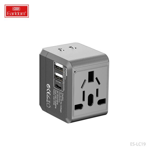 [ES-LC19_black] Travel Charger - ES-LC19 (2USB +1type-C Suitable For EU/US/UK Plug - Black)