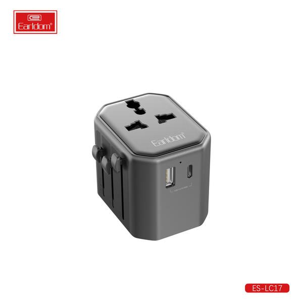 [ES-LC17_black] Travel Charger - ES-LC17 (2USB +1type-C Suitable For EU/US/UK Plug - Black)