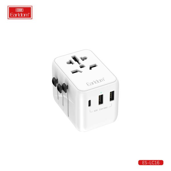[ES-LC16_white] Travel Charger - ES-LC16 (2USB +1type-C Suitable For EU/US/UK Plug - White)