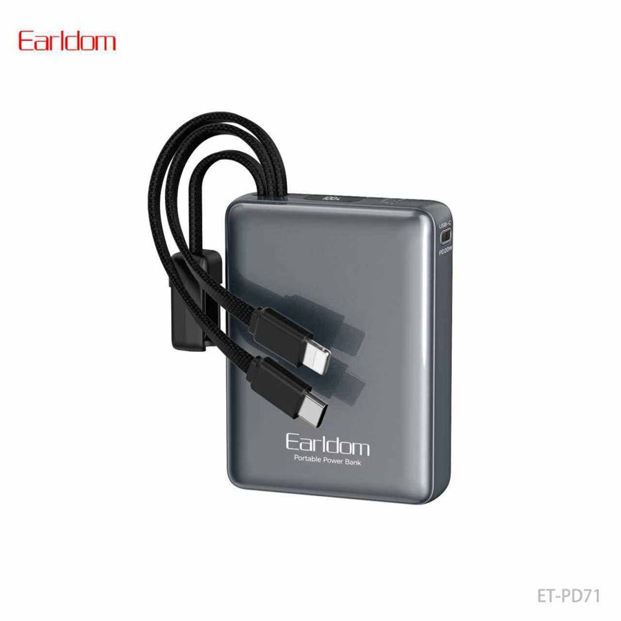[ET-PD71__10000mAh__black] Power Bank With Cable - ET-PD71 (10000mAh) (2in1 22.5W iOS & Type-C Portable - Black)