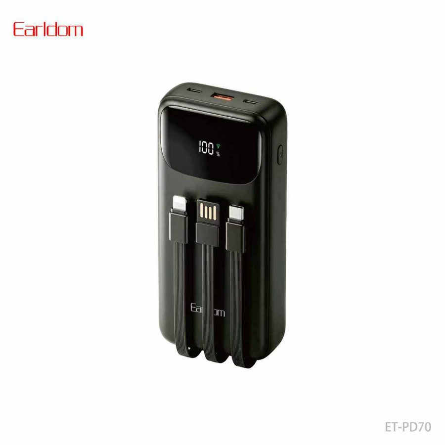 [ET-PD70__20000mAh__black] Power Bank With Cable - ET-PD70 (20000mAh) (2in1 22.5W iOS & Type-C Portable - Black)