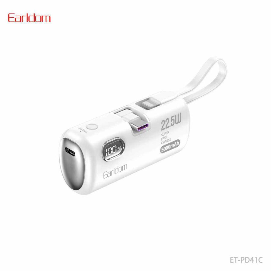 [ET-PD41__5000MAh__white] Power Bank With Cable - ET-PD41 (5000MAh) (2in1 3A iOS & Type-C Portable - White)