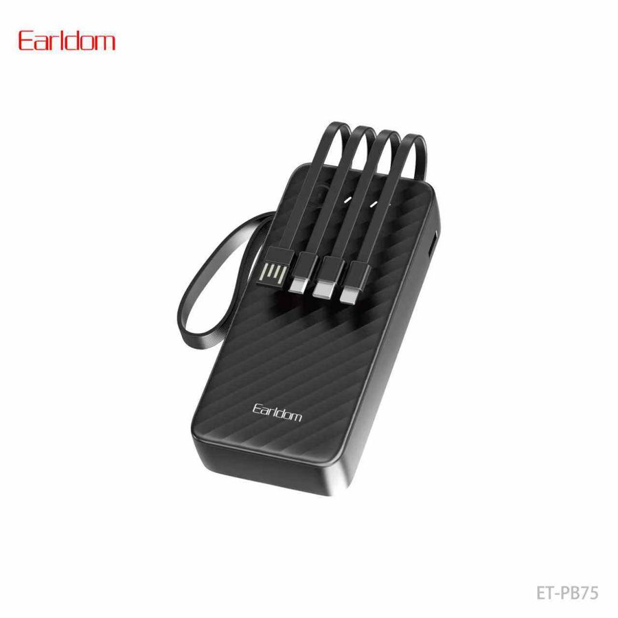 [ET-PB75__20000mAh__black] باور بنك مع كيبل - ET-PB75 (20000mAh) (3in1 Micro و iOS و Type-C - أسود)