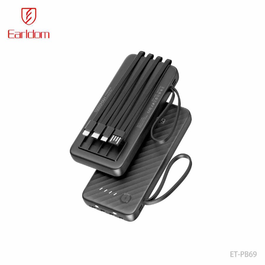 [ET-PB69__10000MAh__black] Power Bank With Cable - ET-PB69 (10000MAh) (3in1 Micro & iOS & Type-C - Black)