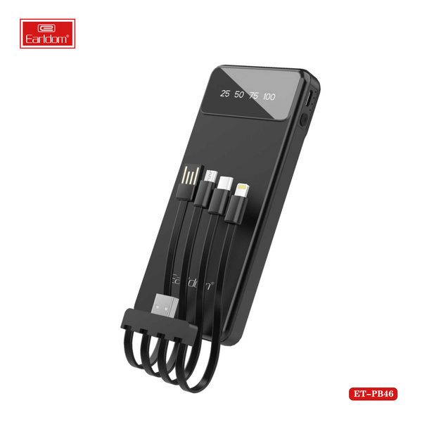 [ET-PB46__10000mAh__black] باور بنك مع كيبل - ET-PB46 (10000mAh) (3in1 Micro و iOS و Type-C - أسود)