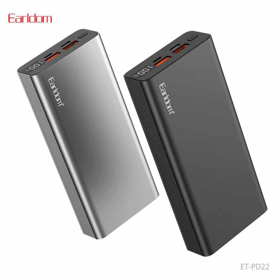 [ET-PD22__20000mAh__black_grey] باور بنك شحن سريع PD - ET-PD22 (20000mAh) (PD 22.5W LED Display Metal - أسود رمادي)