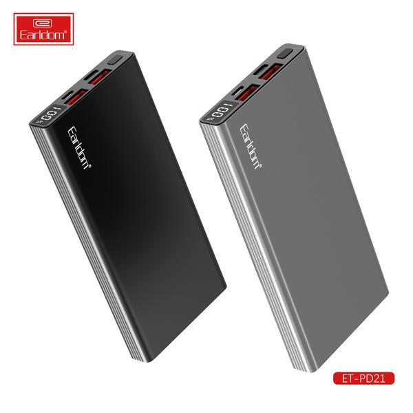 [ET-PD21__10000mAh__black_grey] PD Fast Charge Power Bank - ET-PD21 (10000mAh) (PD 22.5W LED Display Metal - Black Grey)
