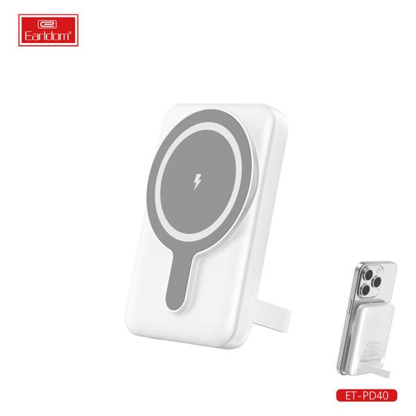 [ET-PD40__5000MAh__white] PD Faster Magsafe-Power Bank - ET-PD40 (5000MAh) (2in1 Magsafe With Phone Stand - White)