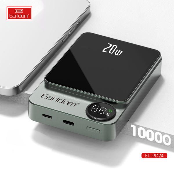 [ET-PD24__10000mAh__15W_Wireless__grey] PD Faster Magsafe-Power Bank - ET-PD24 (10000mAh+ 15W Wireless) (2in1 Magsafe 22.5W - Grey)