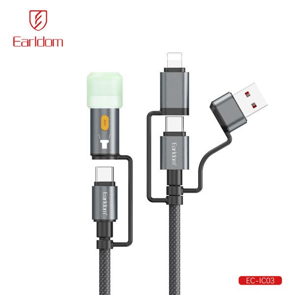 [EC-IC03_1.2_METER_black] Universal كيبل - EC-IC03 1.2  متر (Zinc Alloy + Nylon Weaving +LED Light - أسود)