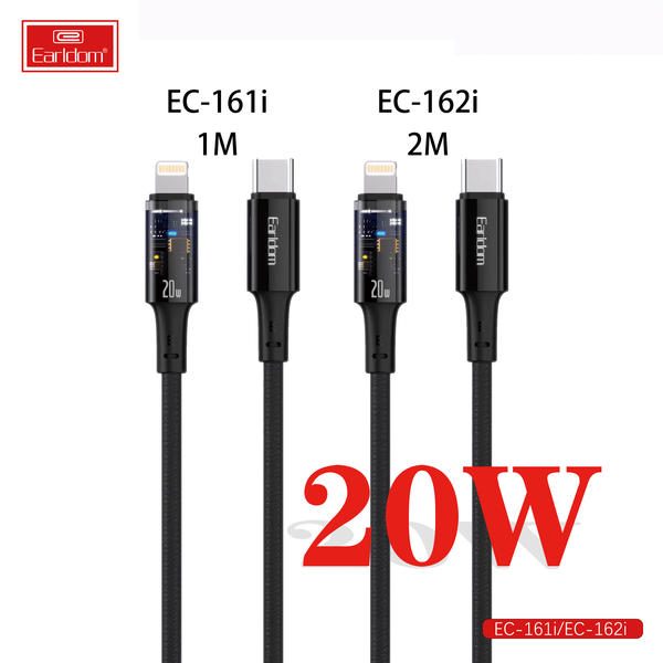 [EC-162_C-L__type_c-lightning__2_METER_black] PD Cable - EC-162 C-L (type c-lightning) 2 METER (Transparent +Nylon - Black)