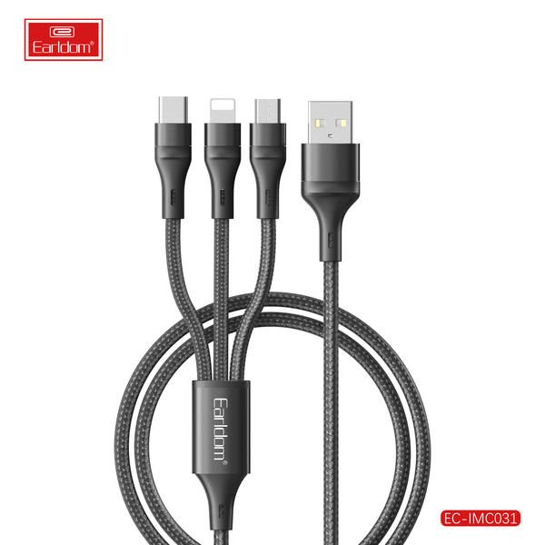 [EC-IMC031_1.2_METERS_black] 3in1  كيبل - EC-IMC031 1.2  متر (Metal+Nylon - أسود)