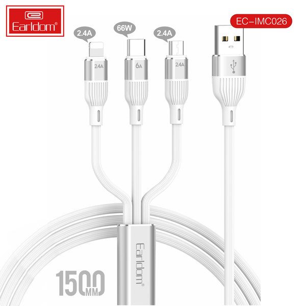 [EC-IMC026_1.5METERS_white] 3in1 Cable - EC-IMC026 1.5METERS (Nylon +Aluminum Alloy - White)