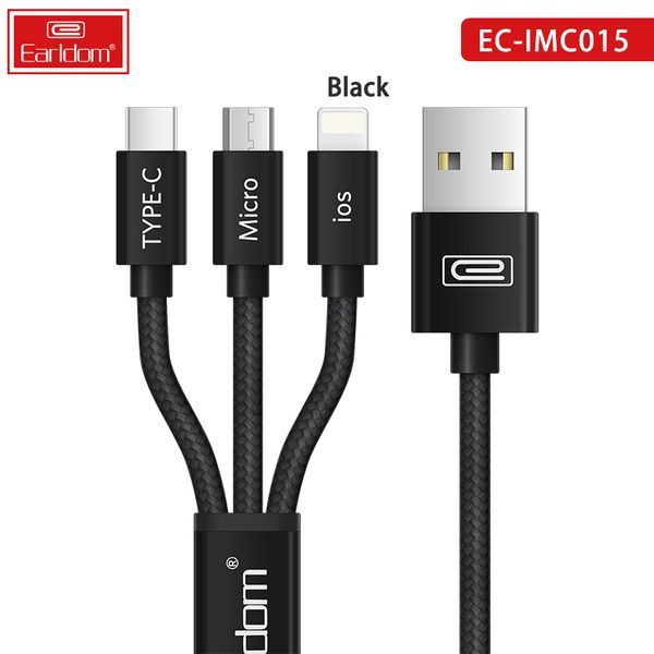 [EC-IMC015_1.2_METERS_black] 3in1 Cable - EC-IMC015 1.2 METERS (Metal+Nylon - Black)
