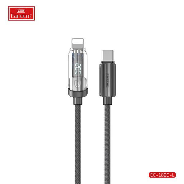 [EC-189_C-L__type_c-lightning__1_METER_black] PD Cable 1M - EC-189 C-L (type c-lightning) 1 METER (Digital Display Charging Power Wattage PVC+48 Fixed Wave - Black)