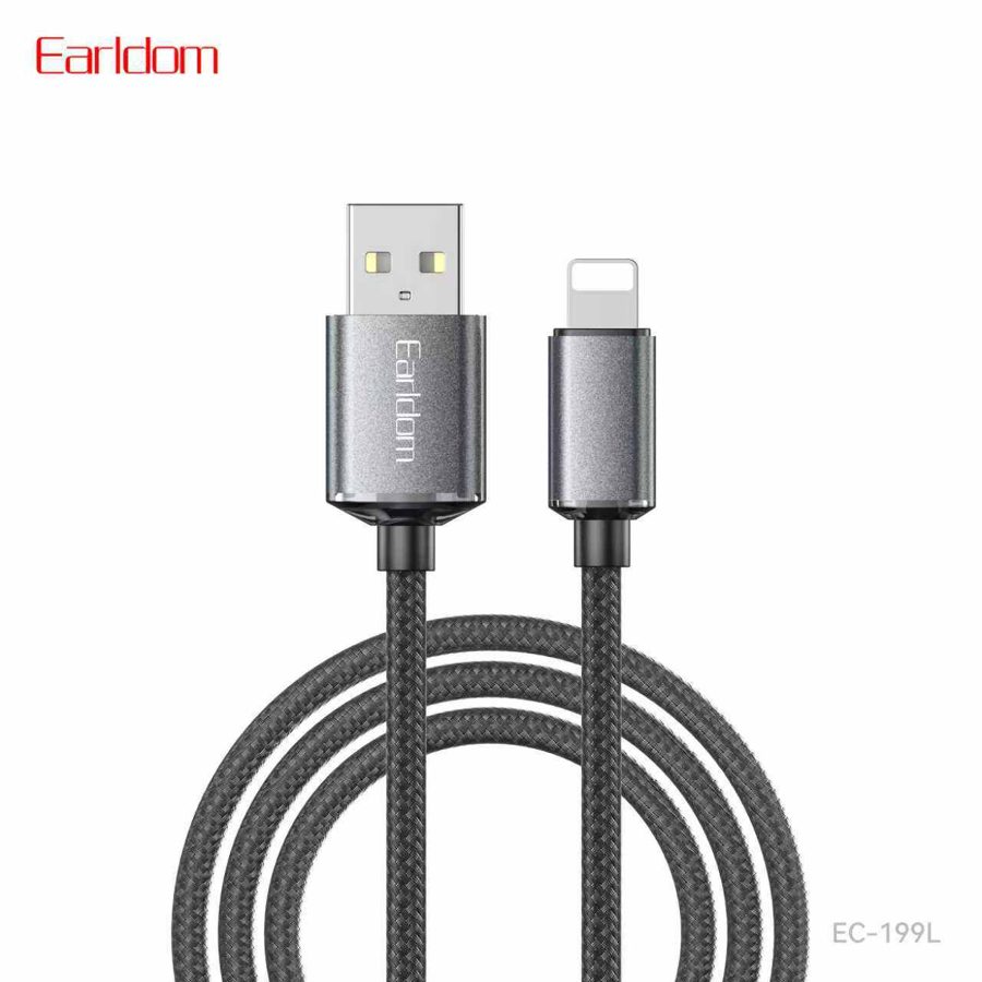 [EC-199L__lightning__1.2_METER_black] كيبل USB - EC-199L (lightning) 1.2  متر (Aluminum Alloy+Nylon - أسود)