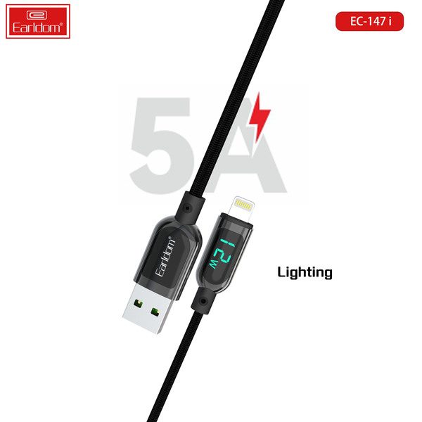 [EC-147I__lightning__1_METER_black] كيبل USB 1  متر - EC-147I (lightning) 1  متر (Digital Display Charging Power Wattage Zinc Alloy+Nylon - أسود)