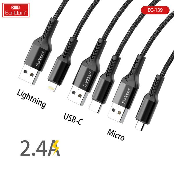 [EC-139M__micro__1_METER_black] USB Cable 1M - EC-139M (micro) 1 METER (Aluminum Alloy+Nylon - Black)