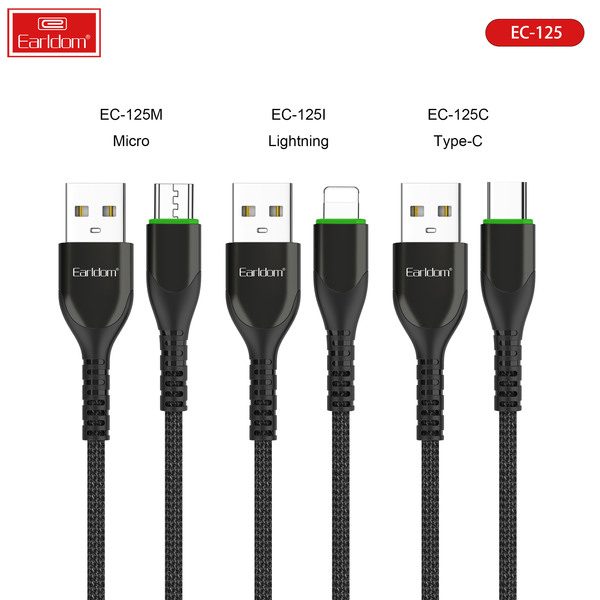 [EC-125I__lightning__1_METER_black] USB Cable 1M - EC-125I (lightning) 1 METER (Aluminum Alloy+Nylon - Black)