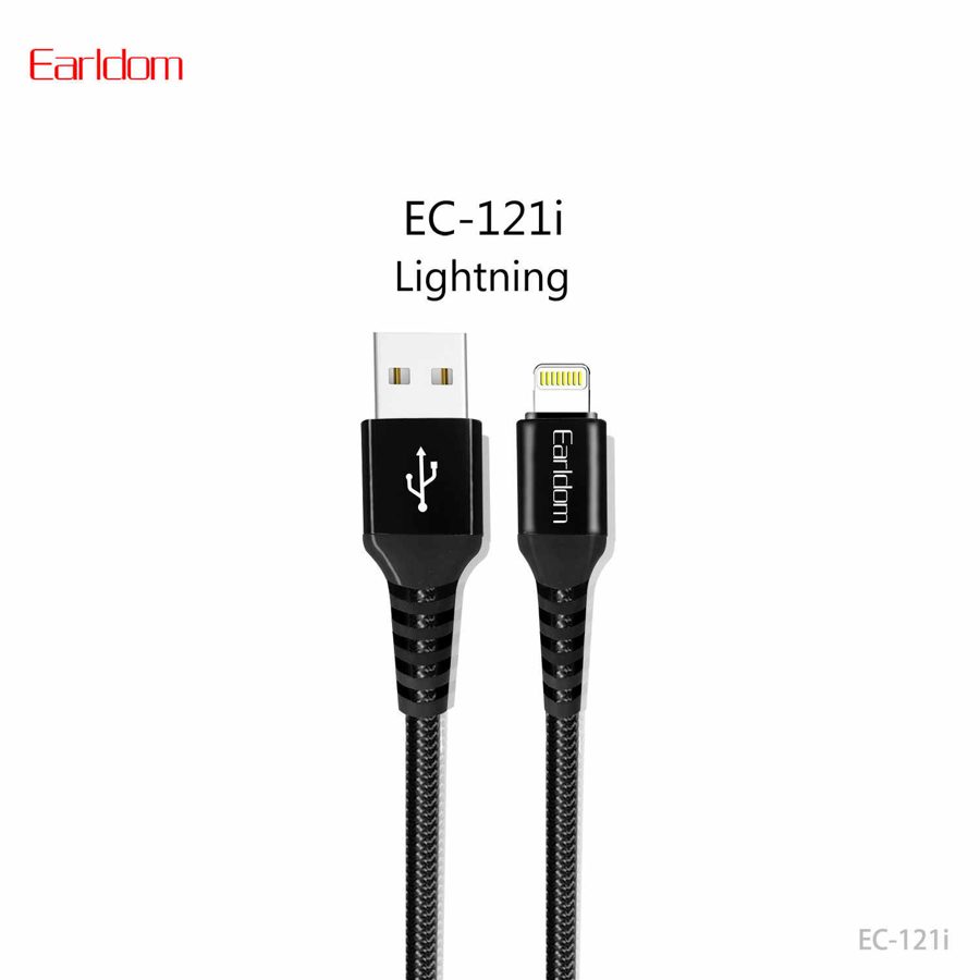 [EC-121I__lightning__1_METER_black] كيبل USB 1  متر - EC-121I (lightning) 1  متر (Aluminum Alloy+Nylon - أسود)