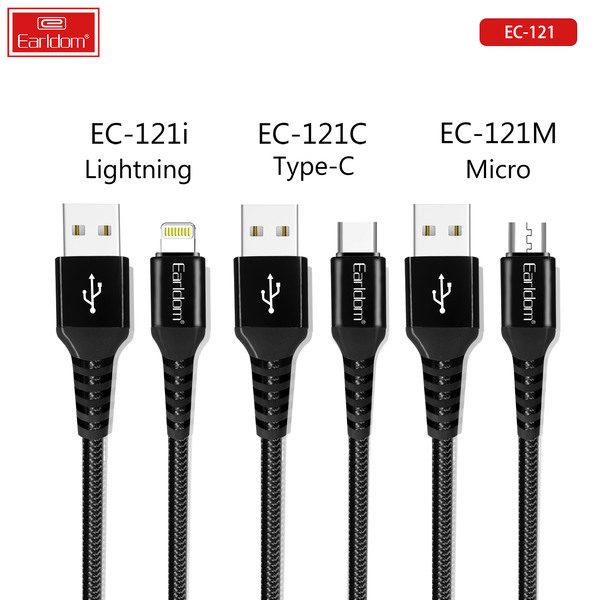 [EC-121C__type_c__1_METER_black] USB Cable 1M - EC-121C (type c) 1 METER (Aluminum Alloy+Nylon - Black)